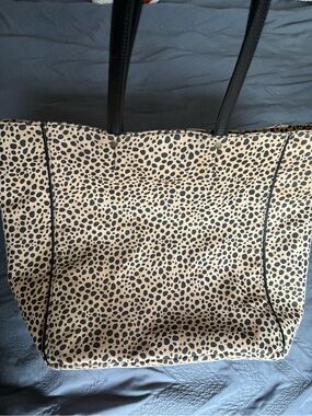 Fat Face Beige Tote with Black Spot Print and Black Trim